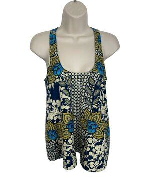 COLLECTIVE CONCEPTS Women's Size Small Blue Yellow Satin Blouse Floral Print